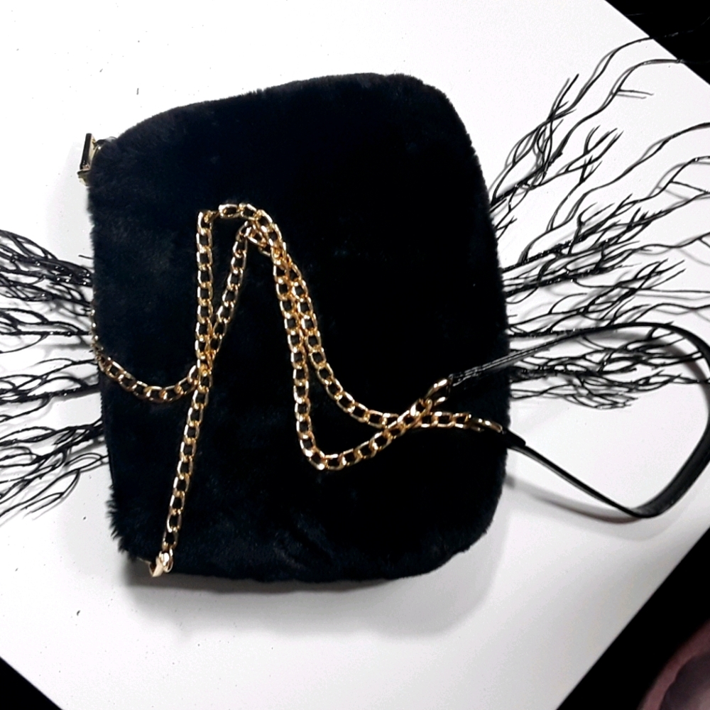 Fuzzy gold chained purse